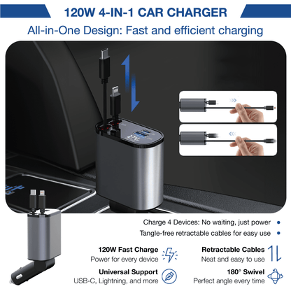 NIXEVO™ 4 IN 1 CAR CHARGER ADAPTER POWERFUL FAST CHARGING