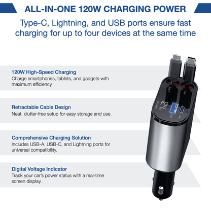 NIXEVO™ 4 IN 1 CAR CHARGER ADAPTER POWERFUL FAST CHARGING